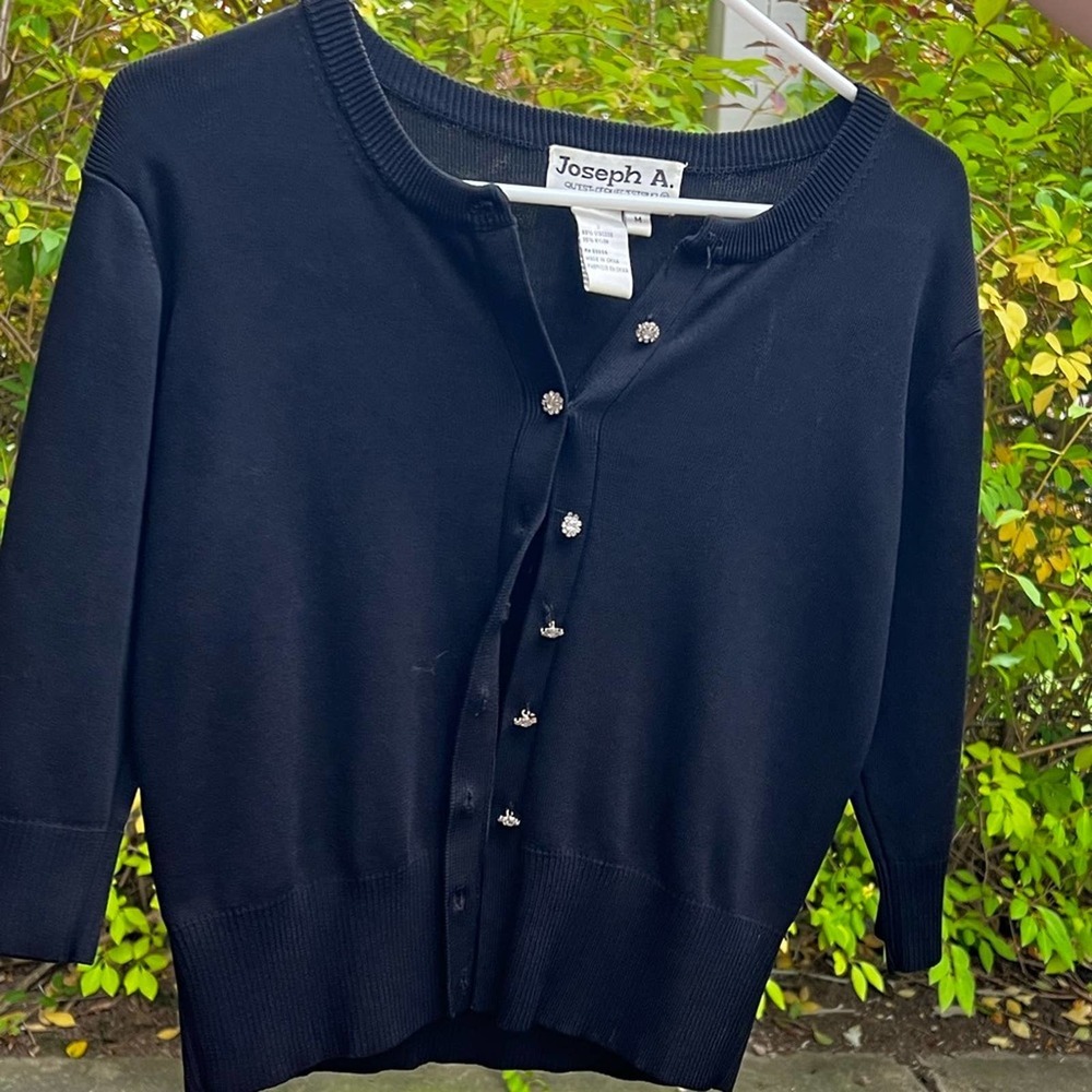 Joseph A Black Knit Cardigan with Diamond Buttons